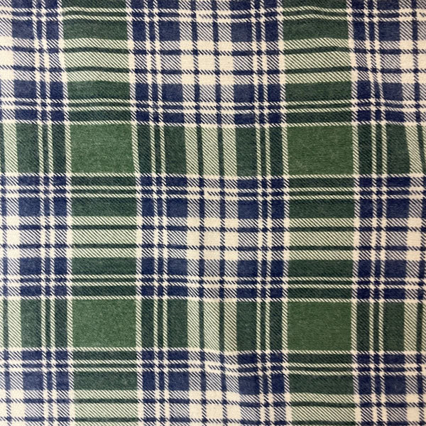 Deadstock Green, Blue & White Brushed Cotton Check Fabric