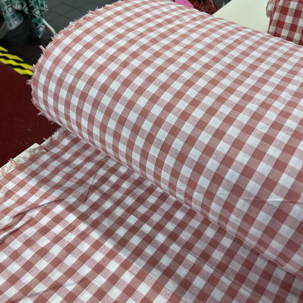 Deadstock Blush Pink & White Gingham Cotton Fabric