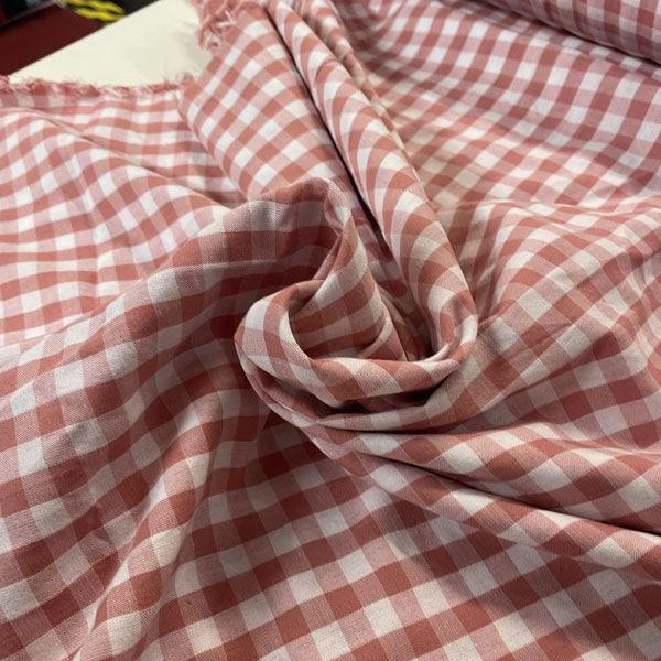 Deadstock Blush Pink & White Gingham Cotton Fabric