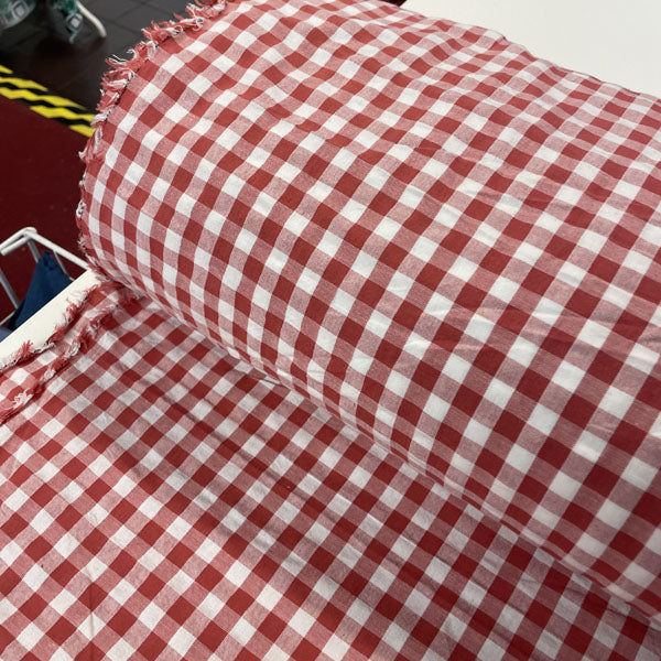 Deadstock Red & White Gingham Cotton Fabric
