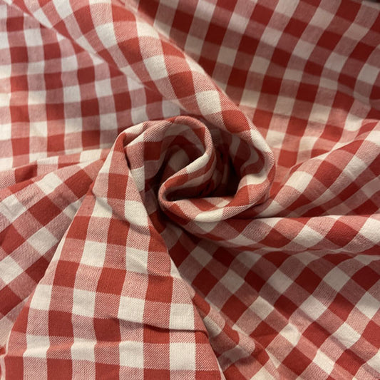 Deadstock Red & White Gingham Cotton Fabric