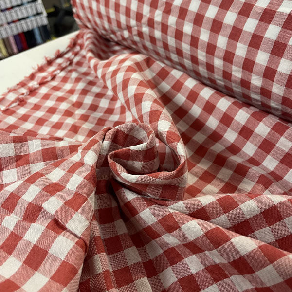 Deadstock Red & White Gingham Cotton Fabric