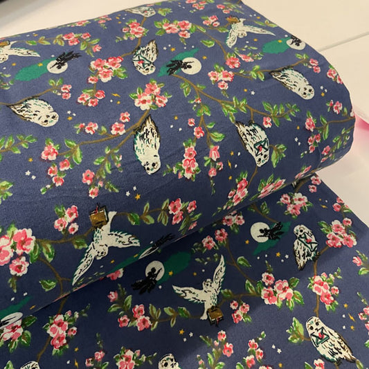 Deadstock Midnight Owl Brushed Cotton Twill Fabric