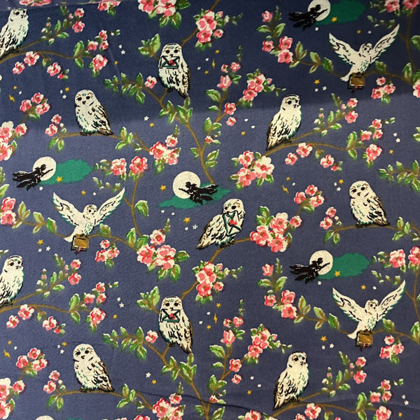 Deadstock Midnight Owl Brushed Cotton Twill Fabric