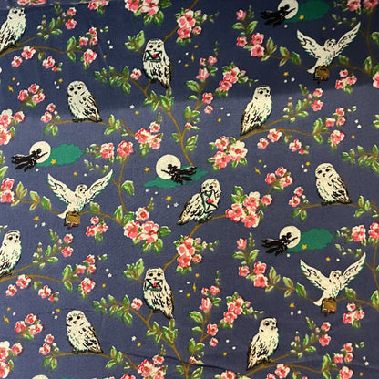 Deadstock Midnight Owl Brushed Cotton Twill Fabric