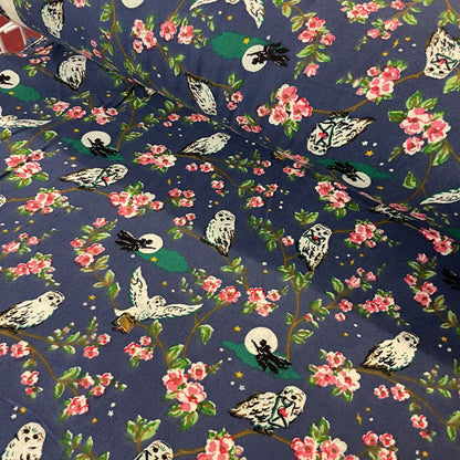 Deadstock Midnight Owl Brushed Cotton Twill Fabric