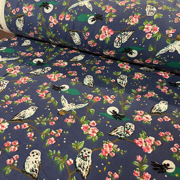 Deadstock Midnight Owl Brushed Cotton Twill Fabric