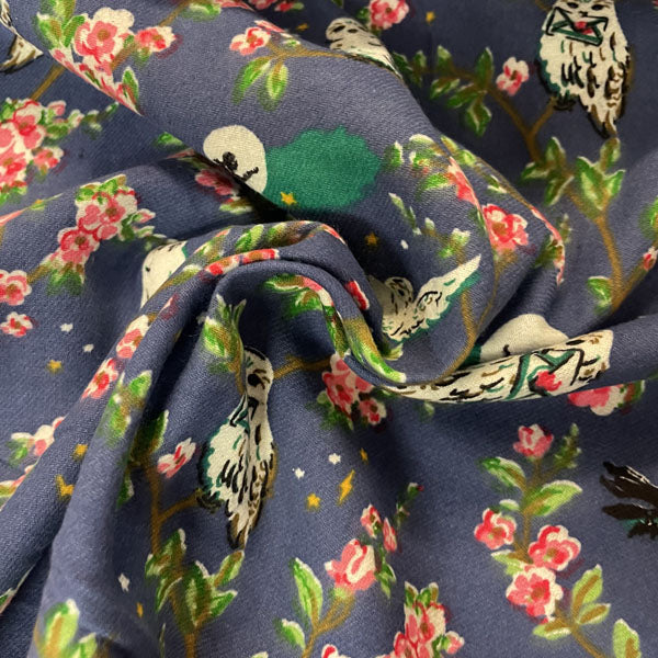 Deadstock Midnight Owl Brushed Cotton Twill Fabric