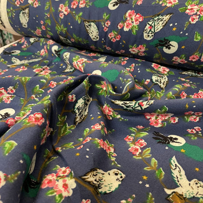 Deadstock Midnight Owl Brushed Cotton Twill Fabric