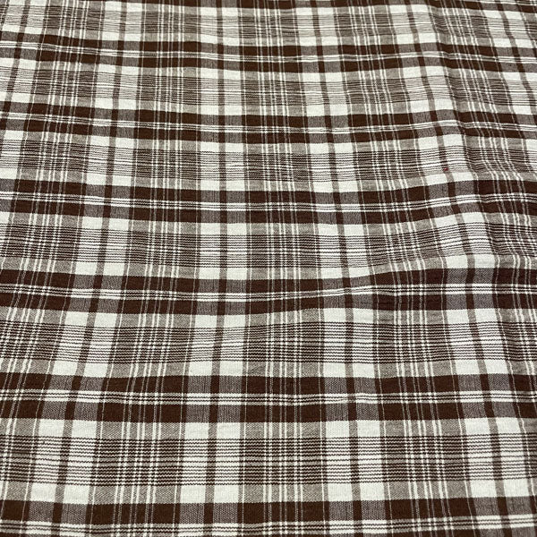 Deadstock Brown & White Seersucker Check Fabric