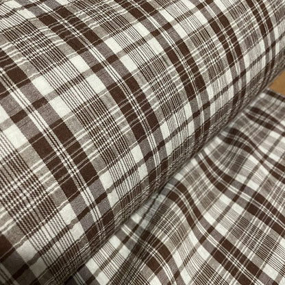 Deadstock Brown & White Seersucker Check Fabric