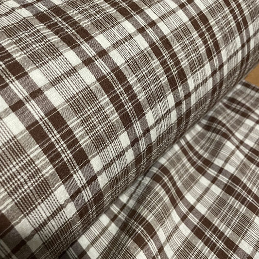 Deadstock Brown & White Seersucker Check Fabric
