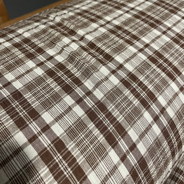 Deadstock Brown & White Seersucker Check Fabric