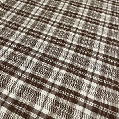Deadstock Brown & White Seersucker Check Fabric