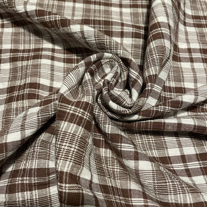 Deadstock Brown & White Seersucker Check Fabric