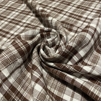 Deadstock Brown & White Seersucker Check Fabric