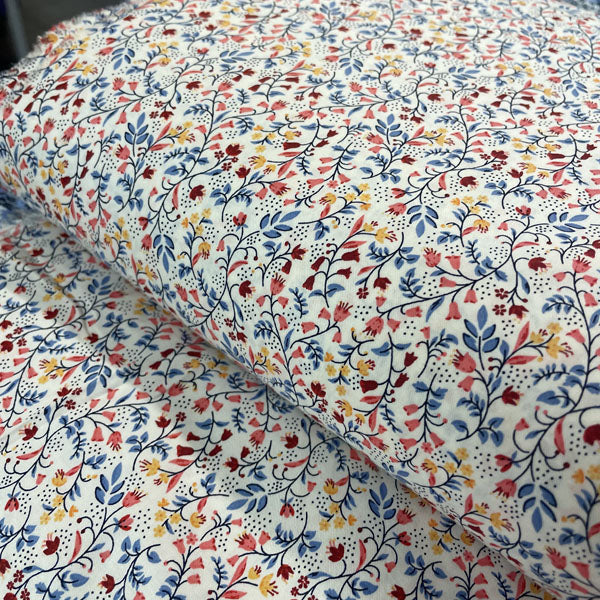 Deadstock Mini Multi-Colour Floral White Cotton Poplin