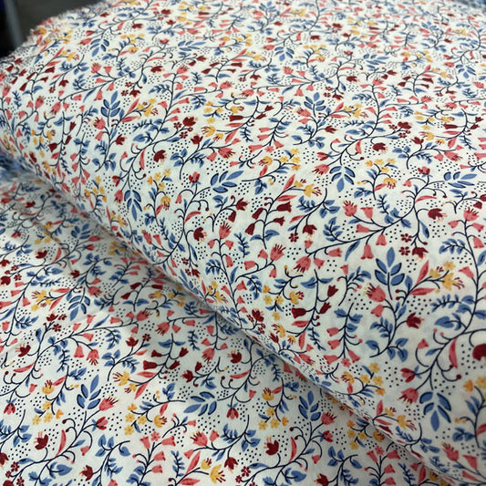 Deadstock Mini Multi-Colour Floral White Cotton Poplin