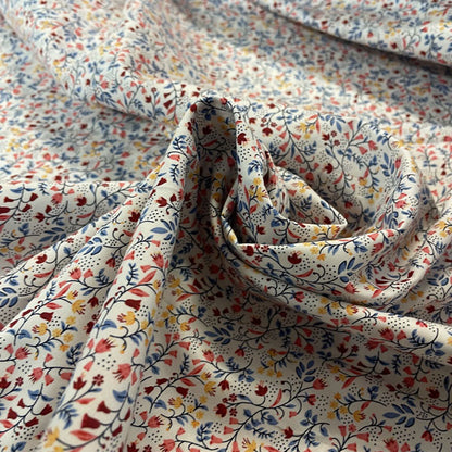 Deadstock Mini Multi-Colour Floral White Cotton Poplin