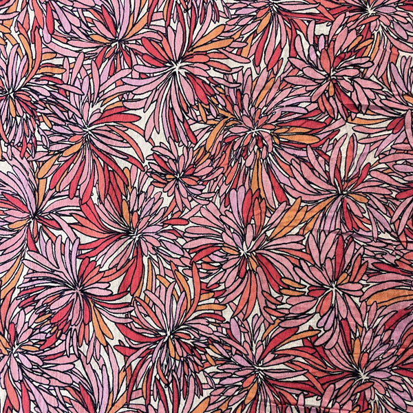 Deadstock Pink Flower Print Crinkle Crepe Cotton
