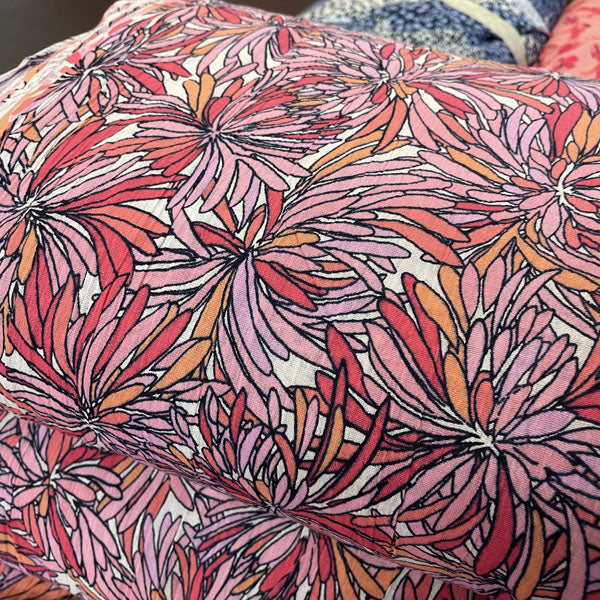 Deadstock Pink Flower Print Crinkle Crepe Cotton