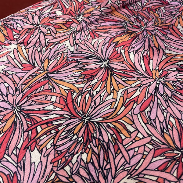 Deadstock Pink Flower Print Crinkle Crepe Cotton