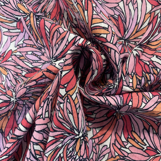 Deadstock Pink Flower Print Crinkle Crepe Cotton