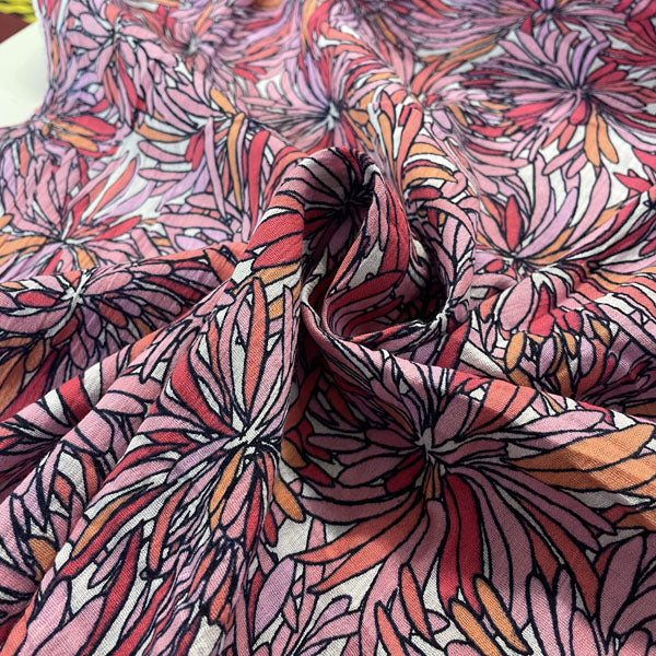 Deadstock Pink Flower Print Crinkle Crepe Cotton