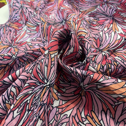 Deadstock Pink Flower Print Crinkle Crepe Cotton