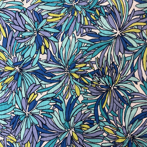 Deadstock Blue & Green Flower Print Crinkle Crepe Cotton