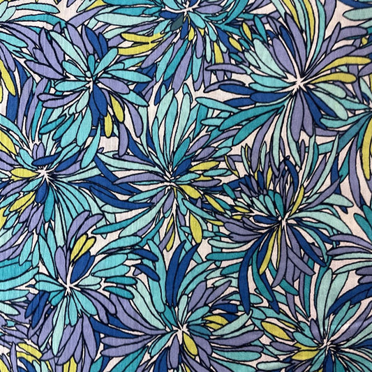 Deadstock Blue & Green Flower Print Crinkle Crepe Cotton