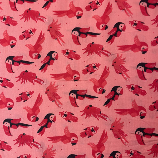 Deadstock Pink Parrot & Tropical Bird Print Cotton Poplin