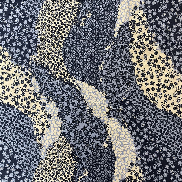 Deadstock Blue Floral Printed Patchwork Effect Cotton Viscose Blend