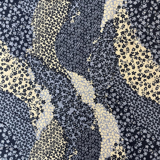 Deadstock Blue Floral Printed Patchwork Effect Cotton Viscose Blend