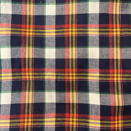 Deadstock Yarn Dyed Blue, White, Red, Yellow & Green Tartan Check Brushed Cotton Flannel