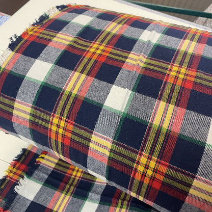 Deadstock Yarn Dyed Blue, White, Red, Yellow & Green Tartan Check Brushed Cotton Flannel