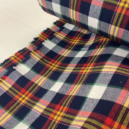 Deadstock Yarn Dyed Blue, White, Red, Yellow & Green Tartan Check Brushed Cotton Flannel