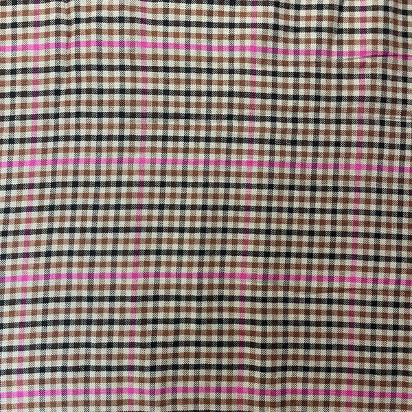 Deadstock Brown & Pink Classic Check Viscose Twill Blend
