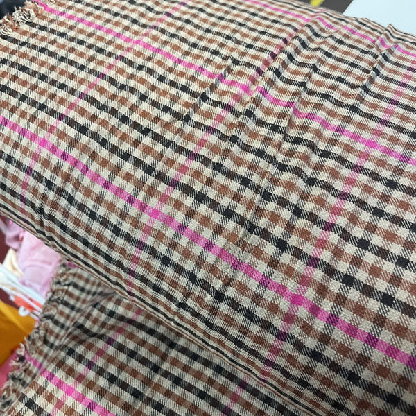 Deadstock Brown & Pink Classic Check Viscose Twill Blend