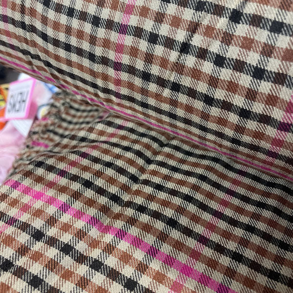 Deadstock Brown & Pink Classic Check Viscose Twill Blend