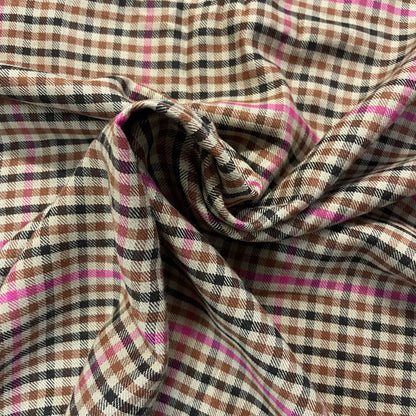 Deadstock Brown & Pink Classic Check Viscose Twill Blend
