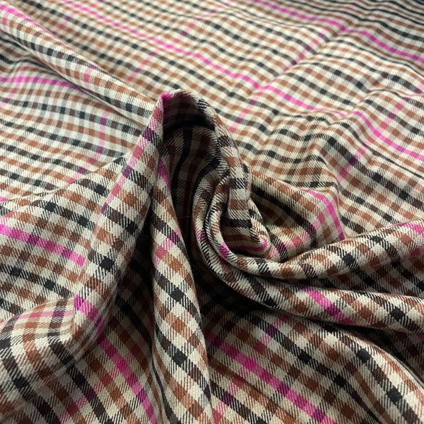 Deadstock Brown & Pink Classic Check Viscose Twill Blend