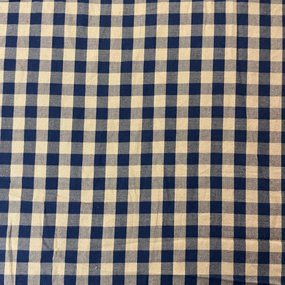 Deadstock Tan & Navy Gingham Check Viscose Twill Blend