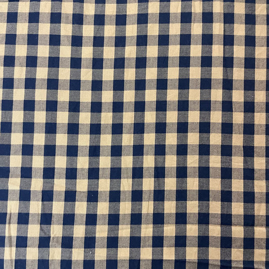 Deadstock Tan & Navy Gingham Check Viscose Twill Blend