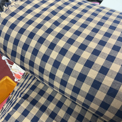 Deadstock Tan & Navy Gingham Check Viscose Twill Blend