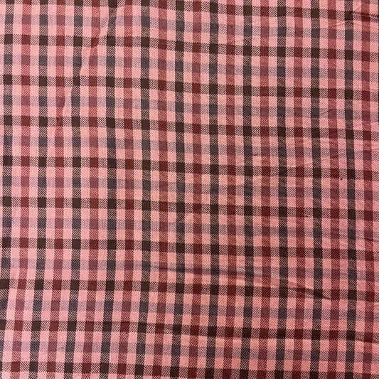 Deadstock Pink, Red & Brown Check Viscose Twill Blend