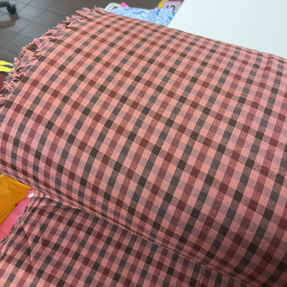 Deadstock Pink, Red & Brown Check Viscose Twill Blend