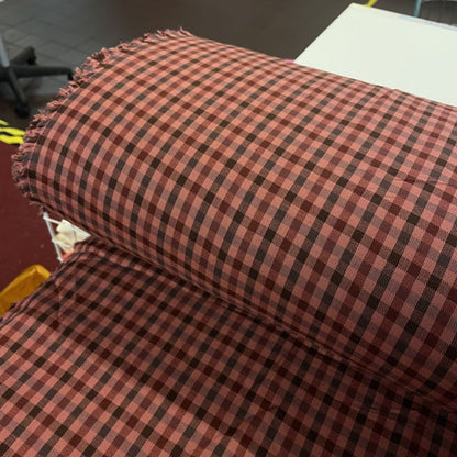 Deadstock Pink, Red & Brown Check Viscose Twill Blend