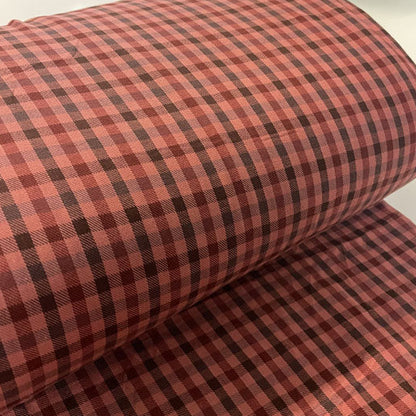 Deadstock Pink, Red & Brown Check Viscose Twill Blend
