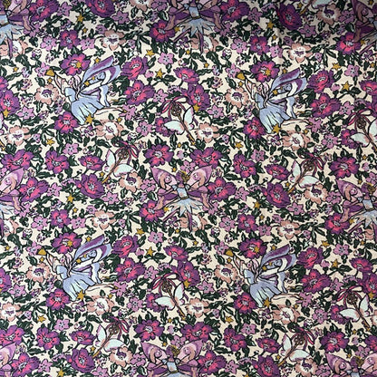 Deadstock Fairies & Florals Purple & Pink Printed Polyester Dress Fabric